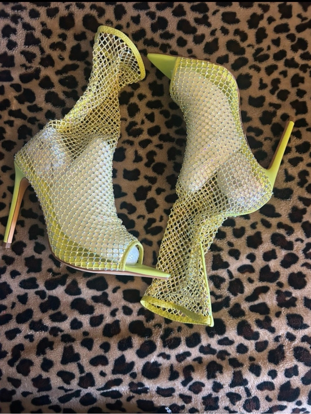 Liliana Neon Yellow Mesh Peep-Toe Stiletto Booties
